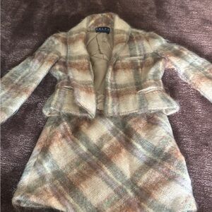 RALPH LAUREN Women's Plaid Jacket and Skirt Set - Cream,  Brown, purple, green